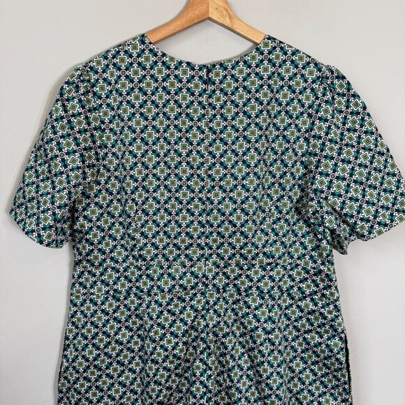 Boden Geometric Pattern Shift Mini Dress Womens 16/18R Green Short Sleeve Preppy - Picture 10 of 14
